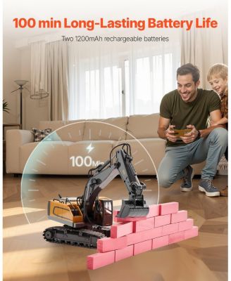 RC Excavator Toy, 11-Channel 1:20 Scale Digger with Lights & Sounds, Full-Function Construction Vehicle with 2 Batteries