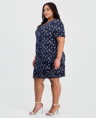 Plus Size Floral Ruffle-Tiered V-Neck Sheath Dress