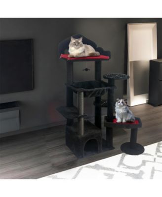  58'' Cat Tree with Scratching Posts, Perches, Hammock, and Cat Cave in Black