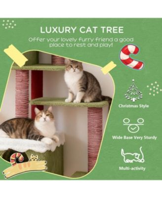 Festive Cat Tree with Star & Snow Designs, Multi-Level Play & Cozy Cabins
