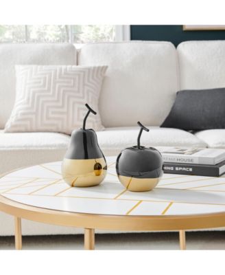 Vost Dipped Fruit Ceramic Sculpture Set of 2 - Black/Gold