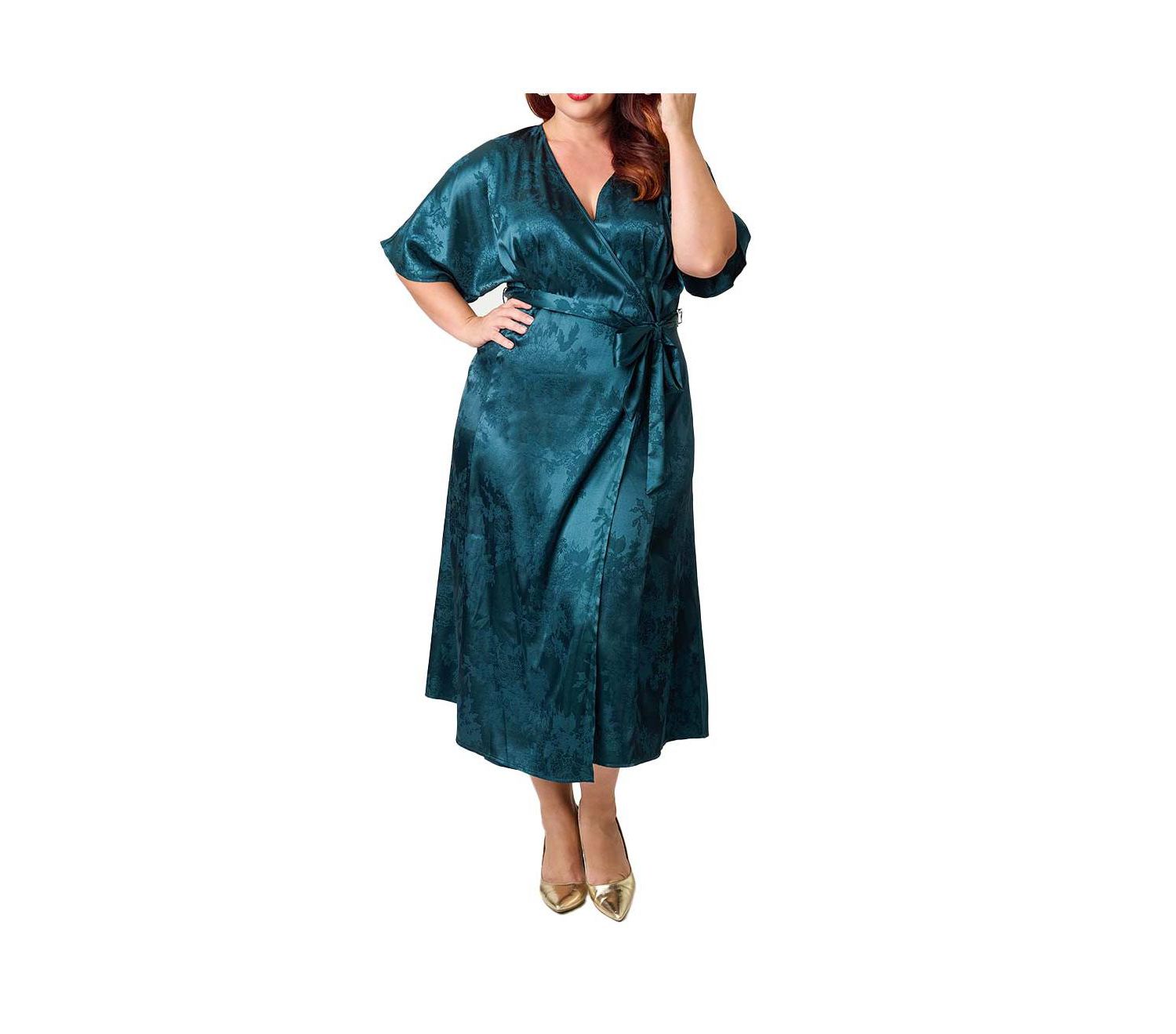 Plus Size Tie Wrap Surplice Midi Dress