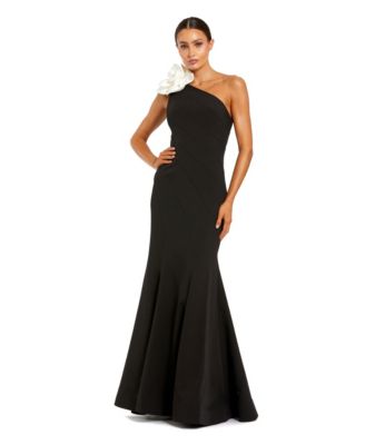 Women's Crepe One Shoulder Mermaid Gown With 3D Flower