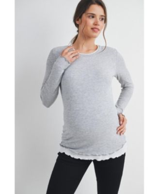 Maternity Ribbed Layer Contrast Long Sleeve Top