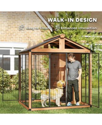 Extra Large Dog House with Storage Cabinet, Bowls, Light