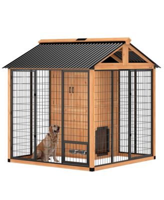 Extra Large Dog House with Storage Cabinet, Bowls, Light