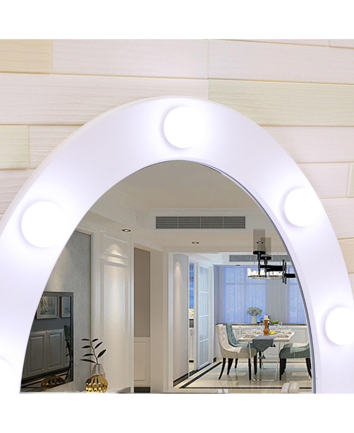 gaomon Vanity Desk With Mirror And Lights, Wood Makeup Dressing Table Oval & Stool,3 Colors Lighting Modes,Modern Bedroom W