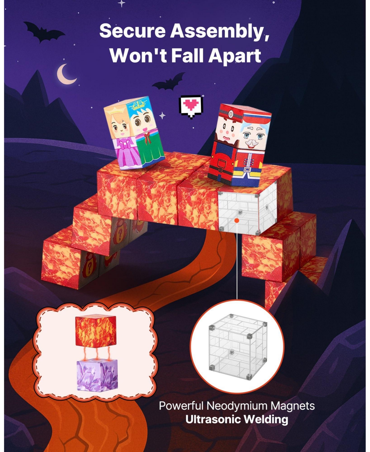 Mecale Magnetic Blocks, 150-Piece Dark Castle Magnetic Cube Building Set for Kids Ages 3