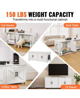 Double-Compartment Wooden Litter Box Enclosure, White