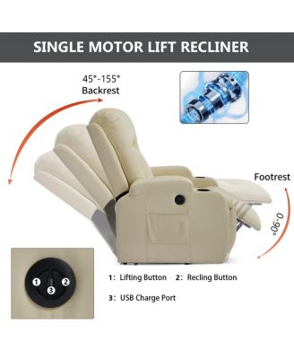 Faux Leather Power Lift Recliner for Elderly with Massage & Heat, Infinite Position Chair with USB, Cup Holders, Heavy-Duty Base