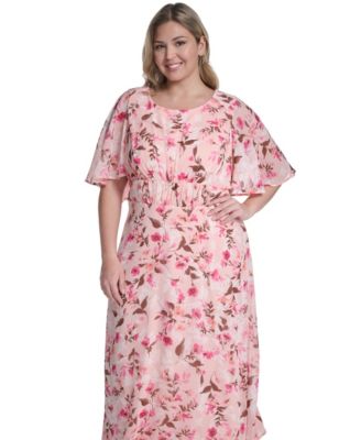 Plus Size Smocked Waist Cape-Sleeve Dress