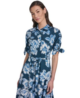 Petite Tie-Sleeve Cotton Shirt Dress