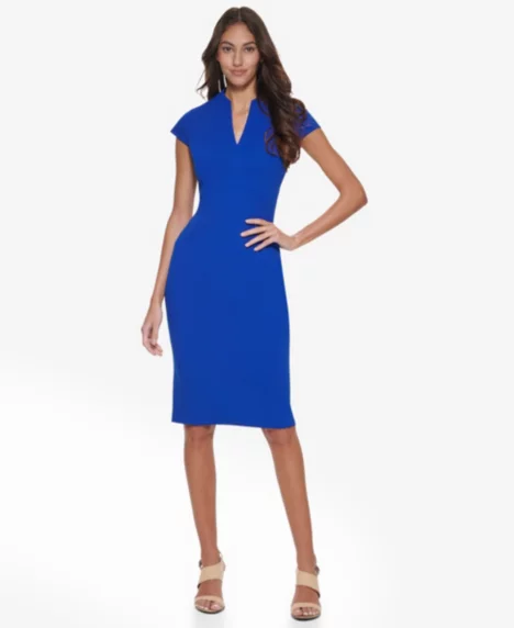 Petite Split V-Neck Sheath Dress - Regatta