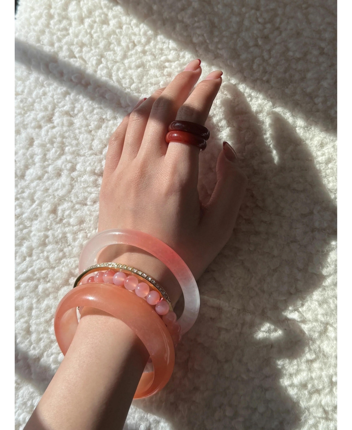 Blush skinny — Pink skinny round jade stone bangle
