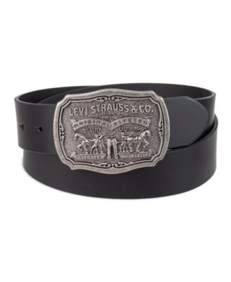 Leather Men's Belt with Plaque Buckle