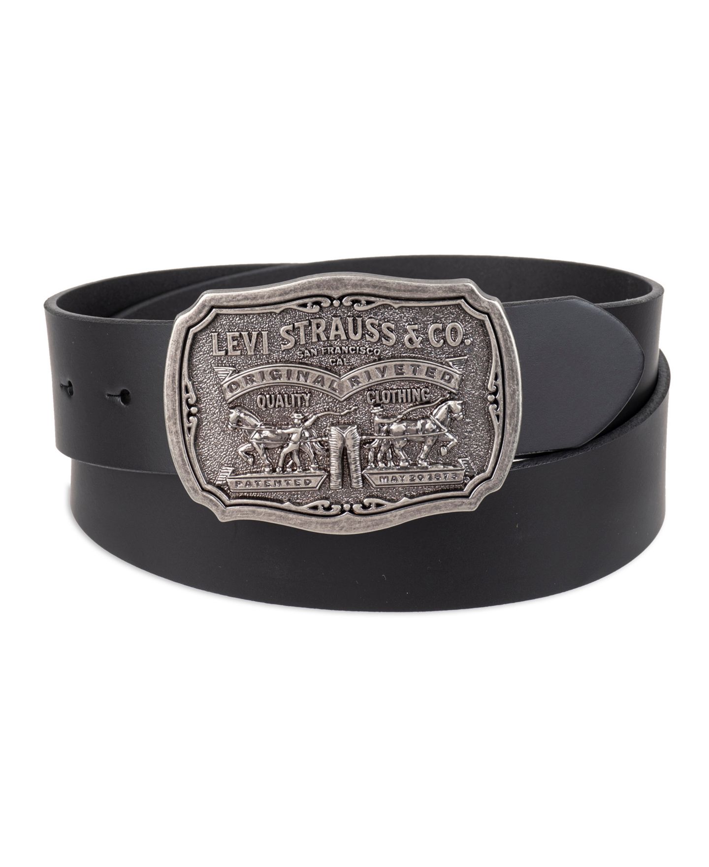 Мужской ремень Levi's Leather Belt with Plaque Buckle, цвет: Чёрный — фото 1
