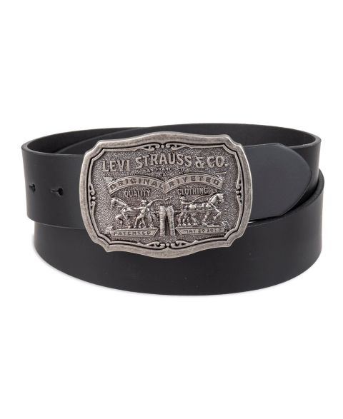 Мужской ремень Levi's Leather Belt with Plaque Buckle, цвет: Чёрный