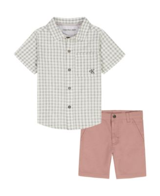 Boys' 2T-7 Plaid Short-Sleeve Shirt and Twill Shorts, 2-Piece Set