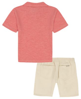 Boys' 2T-7 Slub Pique Polo Shirt and Denim Shorts, 2-Piece Set