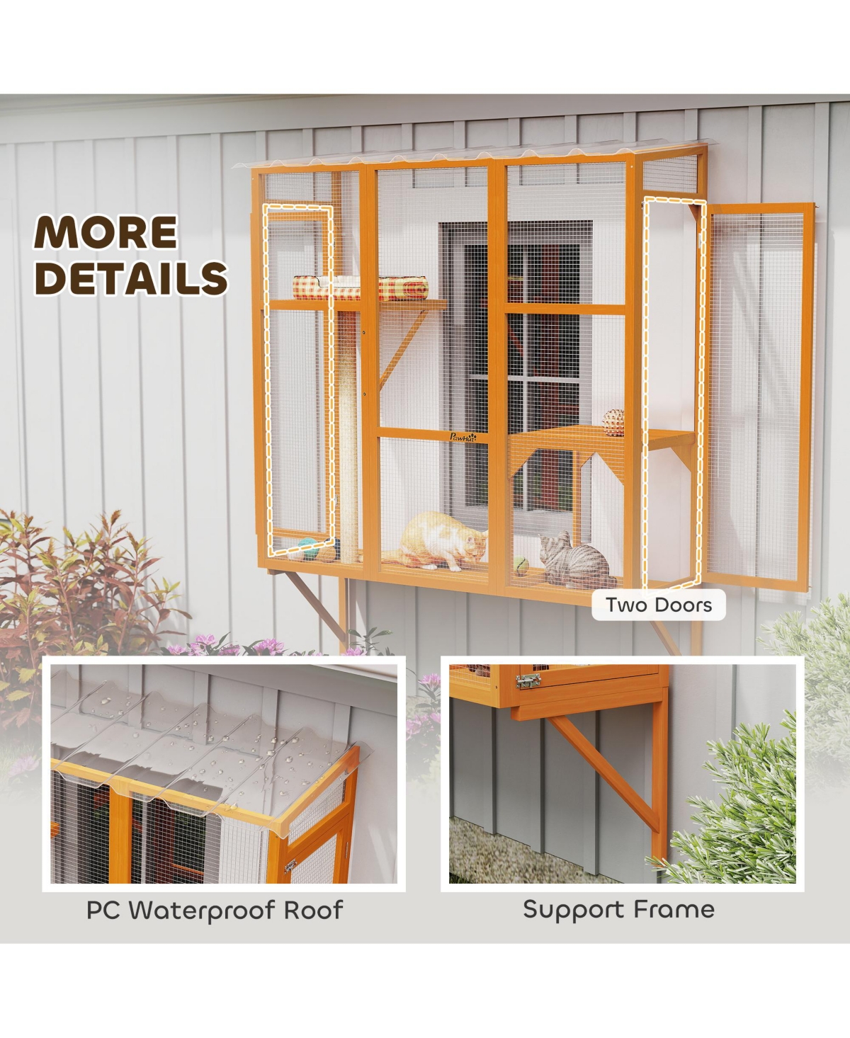 PawHut Catio Outdoor, Window for 2-3 Cats, Playing Sunbathing