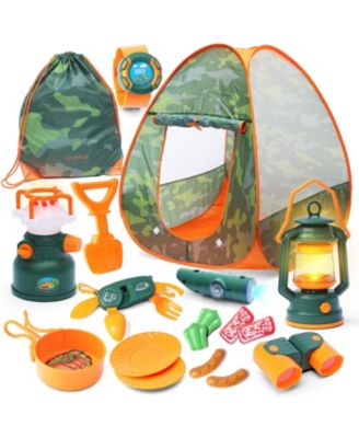 17 Piece Kids Camping Play Set - with Pop Up Tent, Campfire and Camping Toys - for Indoor and Outdoor Pretend Play