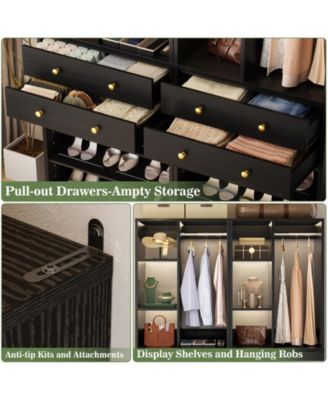 28'' Freestanding Closet Storage System with 2 Drawers, Closet Tower with Hanging Rod, Shelves & Adjustable Shoe Racks