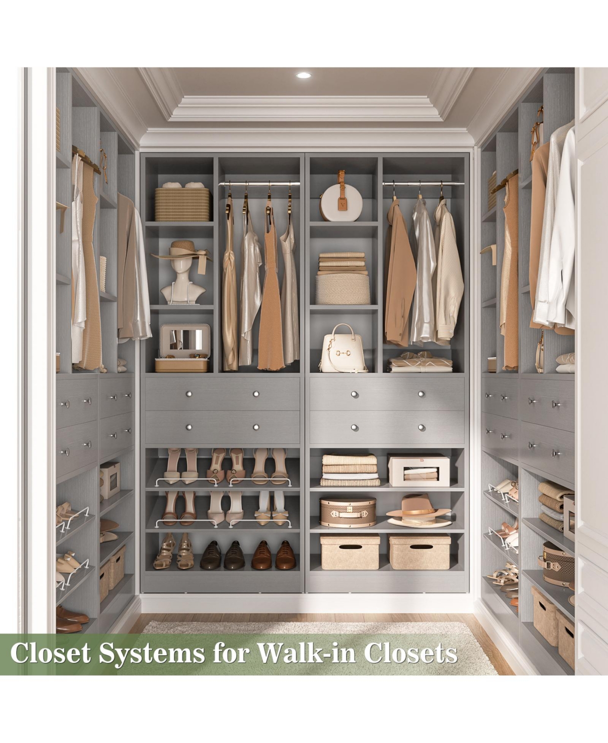 Aheaplus 28'' Freestanding Closet Storage System with 2 Drawers, Tower Hanging Rod, Shelves & Adjustable Shoe Racks