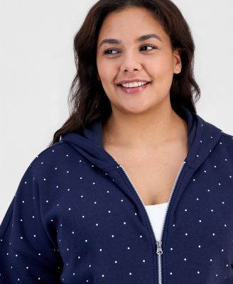 Trendy Plus Size Dot-Print Fleece Zip-Up Sweatshirt