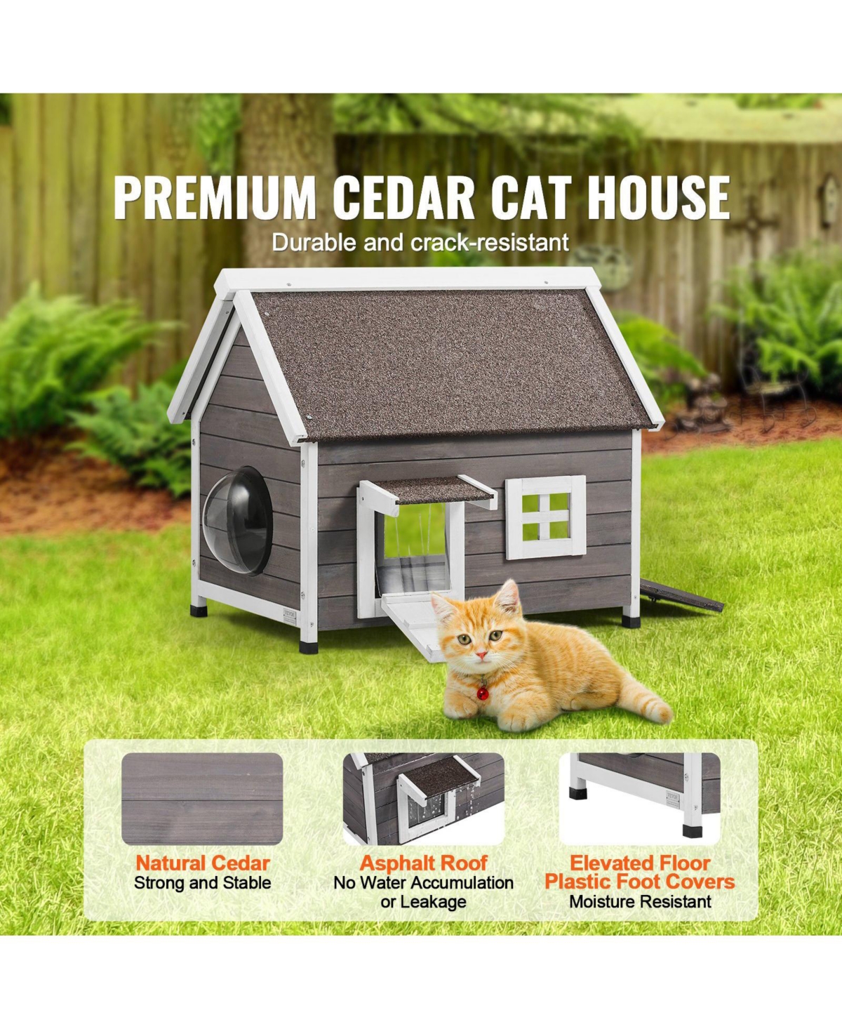 Cozito Weatherproof Wooden Outdoor Cat House with Side Door, 30