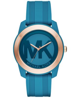 Michael Kors Turquoise Silicone Watch (MK-2559) 43mm - Smoke & Pet Free Michael Kors Womens Janelle Watch, Silver MK Logo Dial, Aqua  main image 2