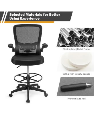 Height Adjustable Drafting Chair with Flip Up Arms for Home Office