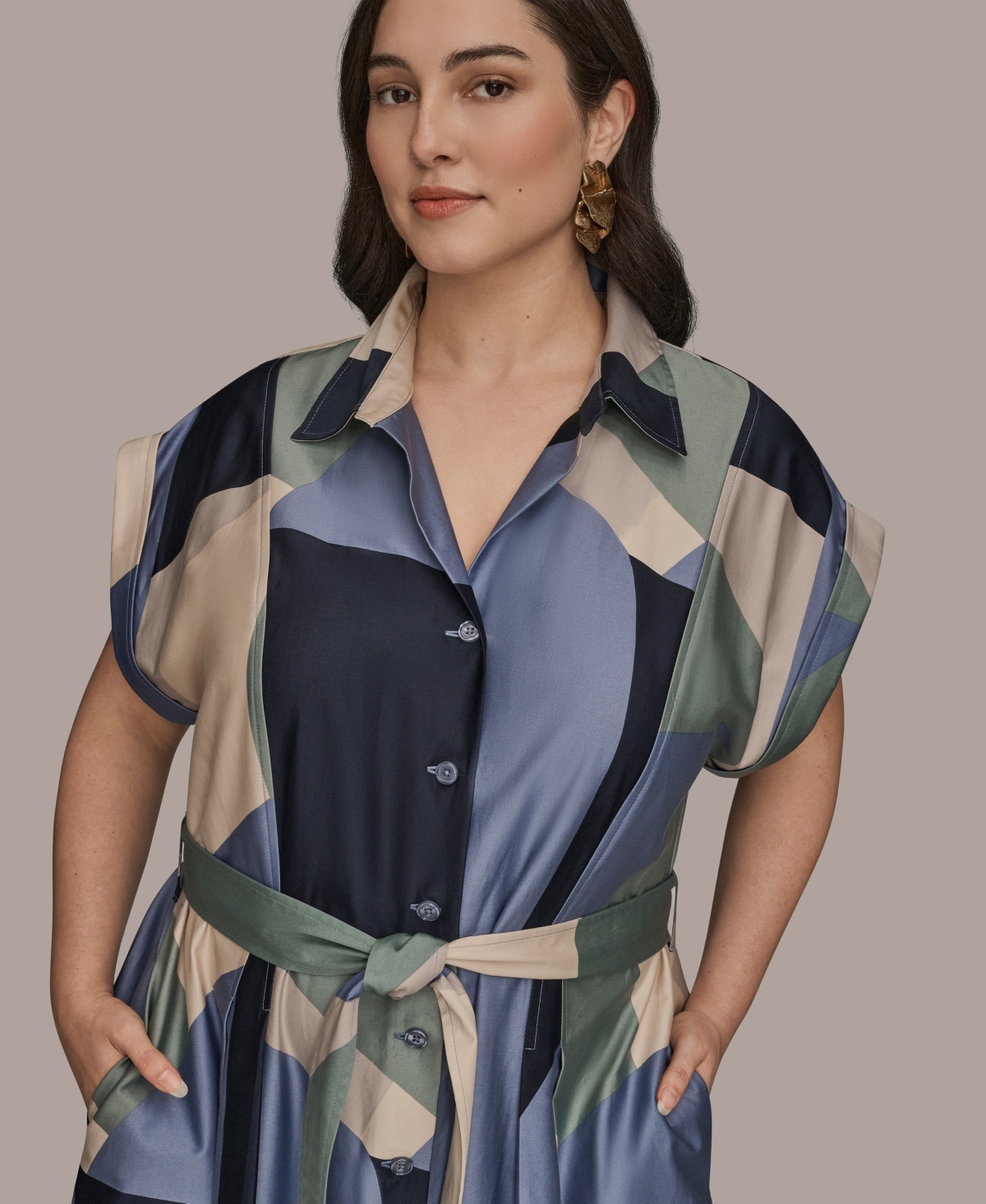 Donna Karan New York Plus Printed Collared Shirtdress