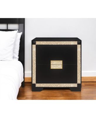 2-Drawer Nightstand with Faux Crystal Accents Bedside Table For Bedroom