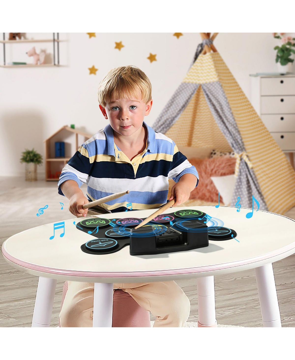 Sugift Roll-Up Electric Drum Set 9 Pads with Stand Pedals Light-Up Sticks