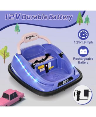 12V Kids Bumper Car Ride on Toy with Remote Control and 360 Degree Spin Rotation-Purple