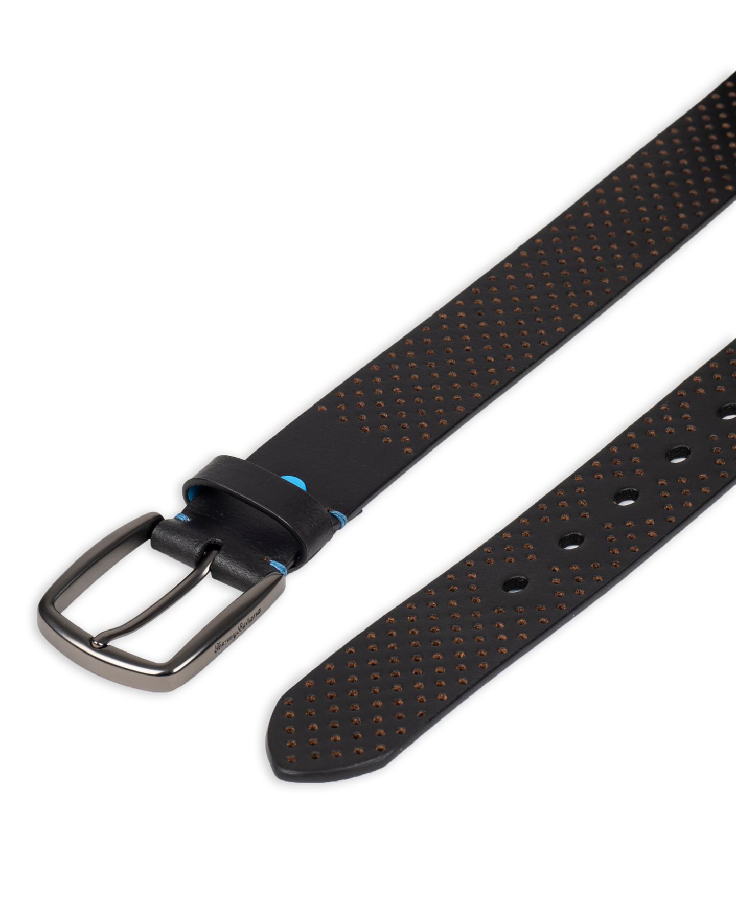 Мужской ремень Tommy Bahama Perforated Casual Leather Belt, цвет: Чёрный — фото 4