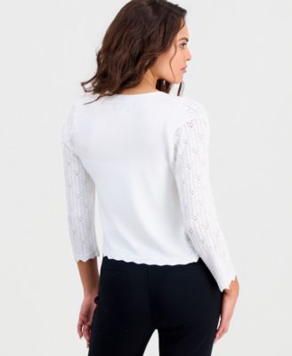Petite Pointelle Knit Open-Front Shrug