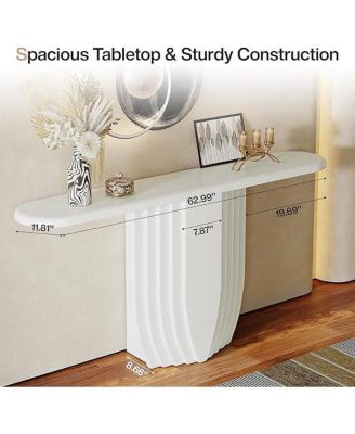 Modern White Console Table, 63 inch Wooden Entryway Sofa Table with Geometric Base, Contemporary Accent Console