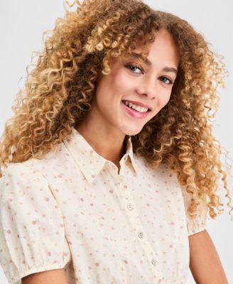 Women's Cotton Puff-Sleeve Button-Down Shirt