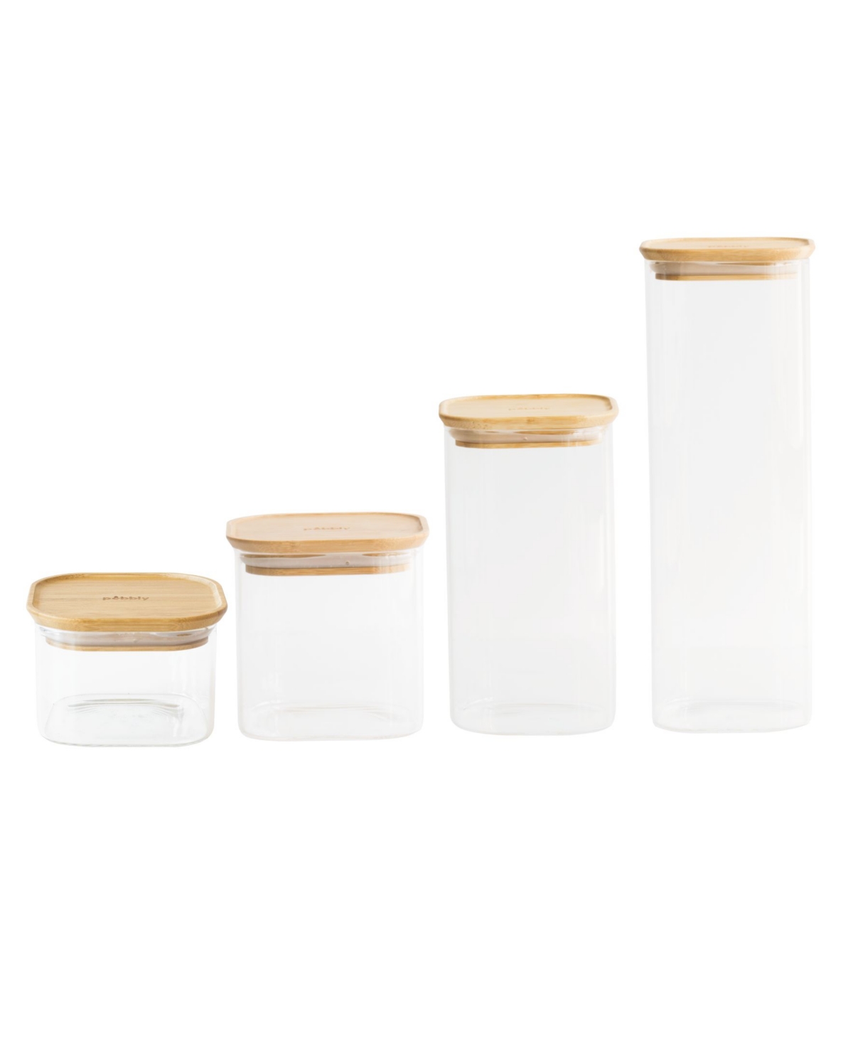 Pebbly Square Glass Canisters With Bamboo Lid Assorted, Set of 4