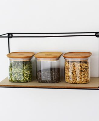Square Glass Canisters With Bamboo Lid, Set of 3
