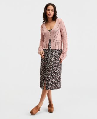 Women's Cotton Pointelle Cropped Cardigan