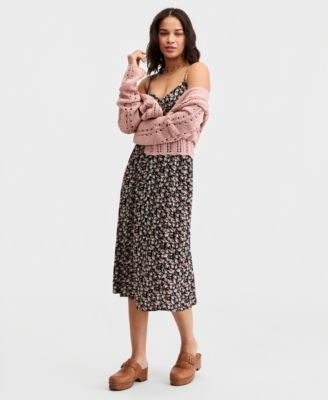 Women's Cotton Pointelle Cropped Cardigan