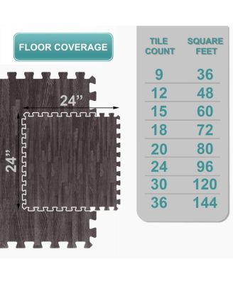 144 Sq. Ft. Interlocking EVA Foam Wood Grain Floor Tiles 3/8-Inch Thick with Borders