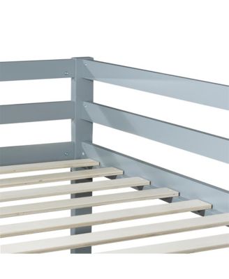 Bunk Bed with Ladder Solid Rubber Wood Floor Bunk Bed with Storage & Guardrails