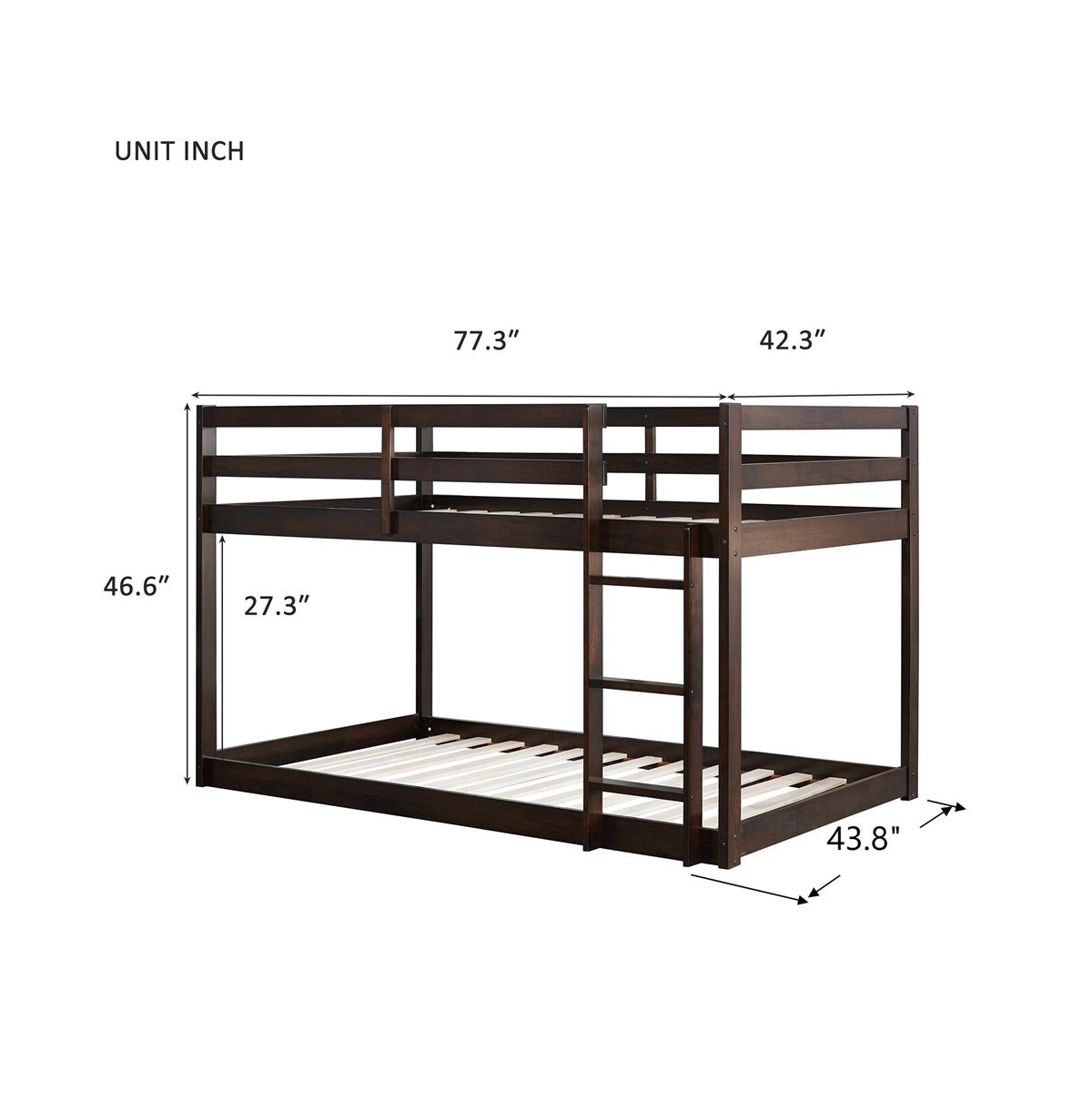 Cesicia Bunk Bed with Ladder Solid Rubber Wood Floor Storage & Guardrails
