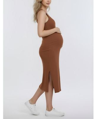 Maternity Motherhood Crew Neck Sleeveless Racerback Midi Dress - Motherhood
