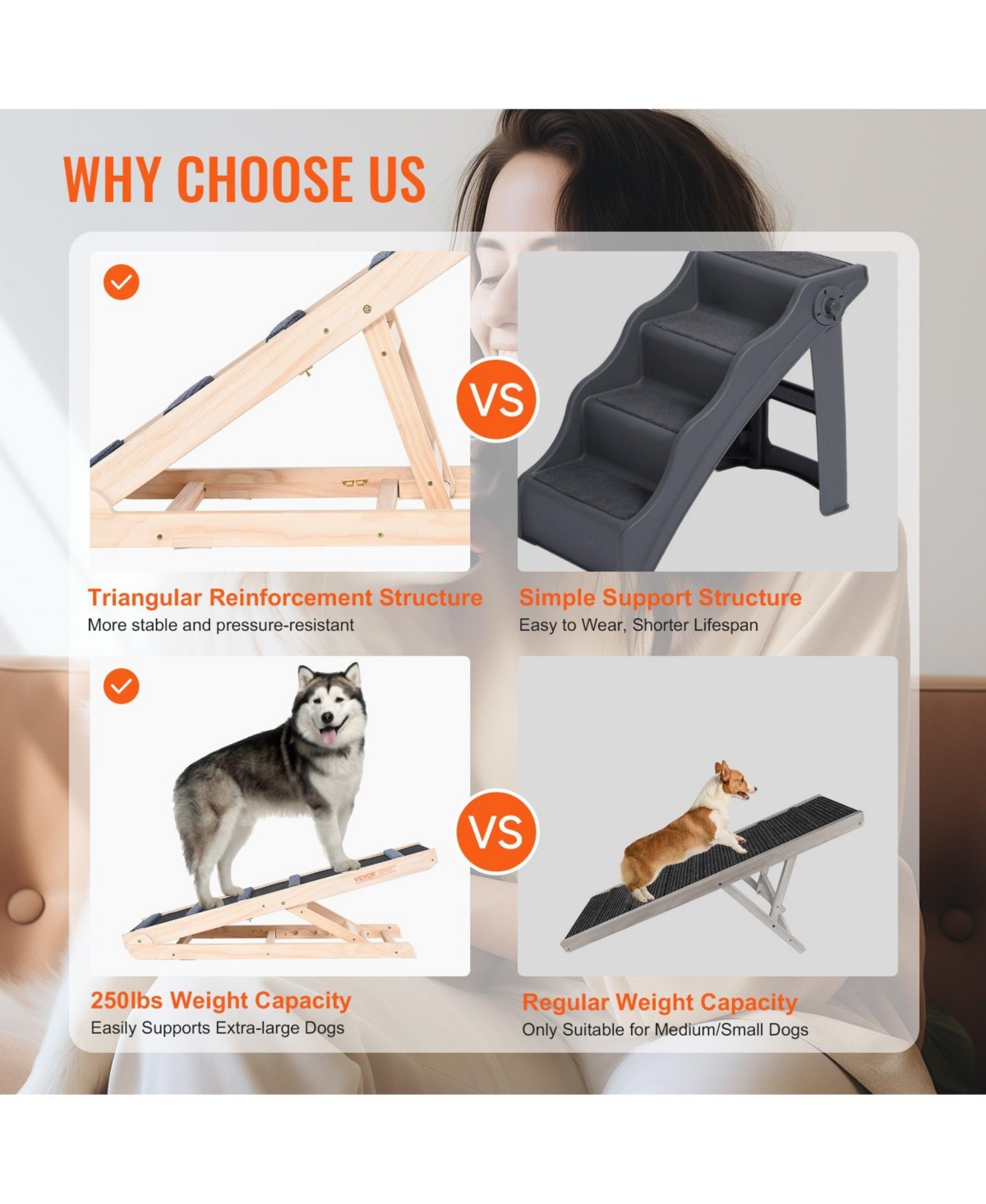 Cozito Adjustable Wooden Folding Pet Ramp, 41.3