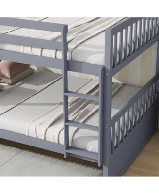 Full over Full Bunk Bed Convertible to 2 Full Beds Rubber Wood Bunk Bed with Ladder & Guardrails