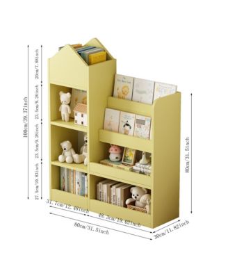 Yellow Wooden Kids Bookshelf with 6 Compartments for Books